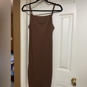 SHEIN Brown Ribbed Midi Dress